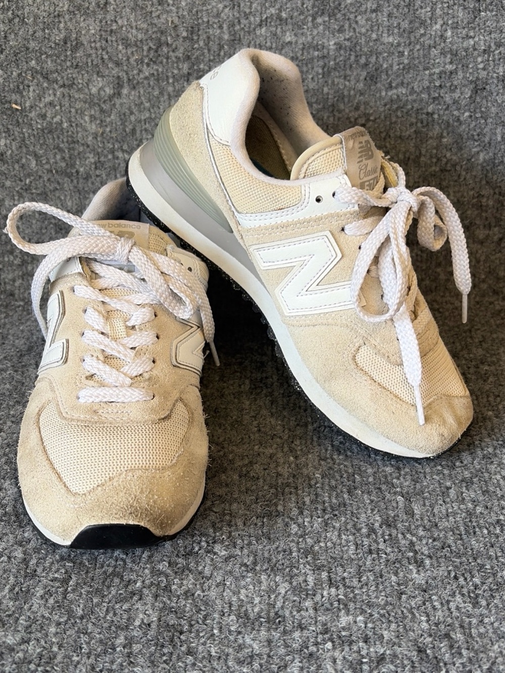New Balance Women's Beige and White Suede Sneakers